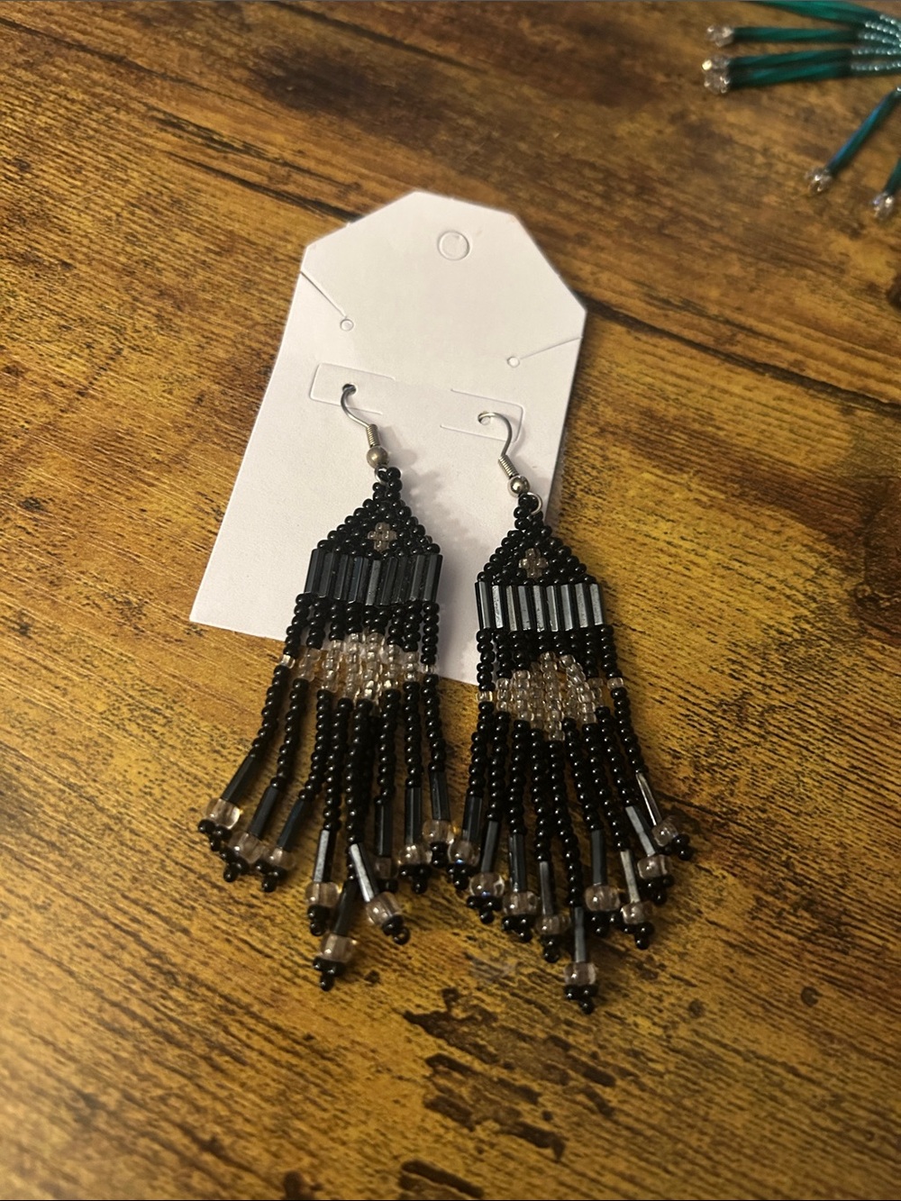 Handmade Black Beaded Fringe Earrings